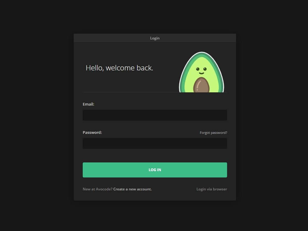 welcome screen in Avocode